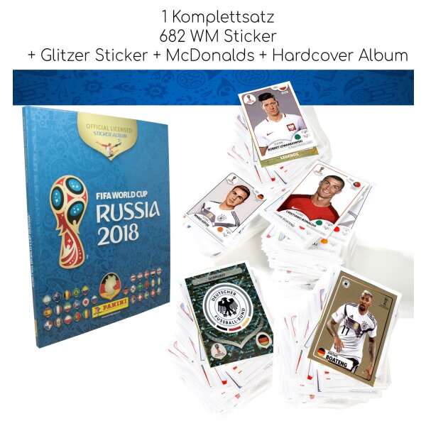 Panini WM 2018 Sticker - Komplettsatz + Glitzer + McDonald + Hardcover Album