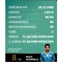 8 - Mats Hummels GLITZER  - REWE WM18 Sammelkarte