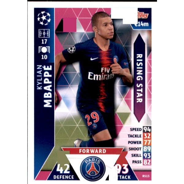 CL1819 - Karte RS13  - Kylian Mbappe - Rising Stars