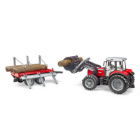 Bruder 2046 - Massey Ferguson 7480 mit Frontlader + Holztransportanh.