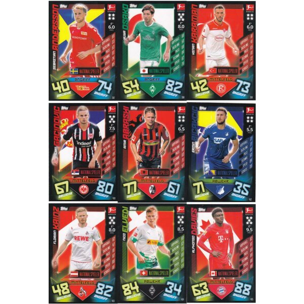 Topps Match Attax - 2019/20 - 9 Nationalspieler - Nummer 397 bis 405