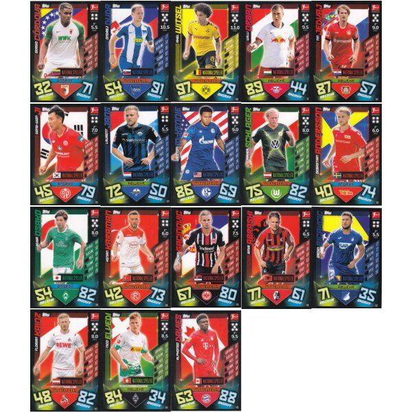 Topps Match Attax - 2019/20 - Alle 18 Nationalspieler - Nummer 388 bis 405