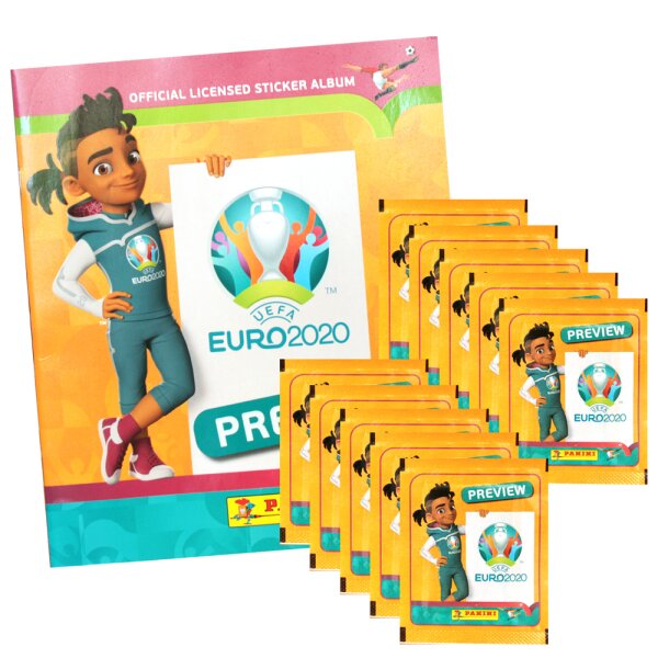 Panini - EURO 2020 Preview - INTERNATIONALE AUSGABE - Sammelsticker - 1 Album + 10 Tüten