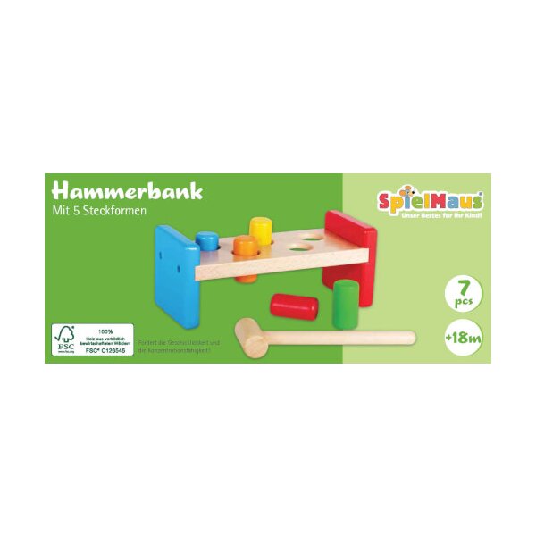 SpielMaus Holz Hammerbank, 7-teilig