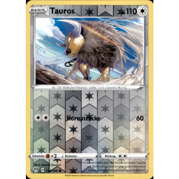 134/189 - Tauros - Reverse Holo - Deutsch