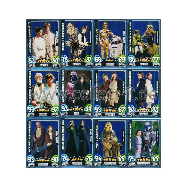 FAMOV3 - Spar 9 - ALLE 12 Zusatz-Power Karten - Deutsch - Star Wars Force Attax - Movie Cards Serie 3