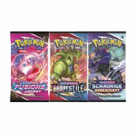 Hüllen 20 Stück + Pokemon Trio - Fusionsangriff/Schaurige Herrschaft/Kampfstile - 3 Booster - Deutsch