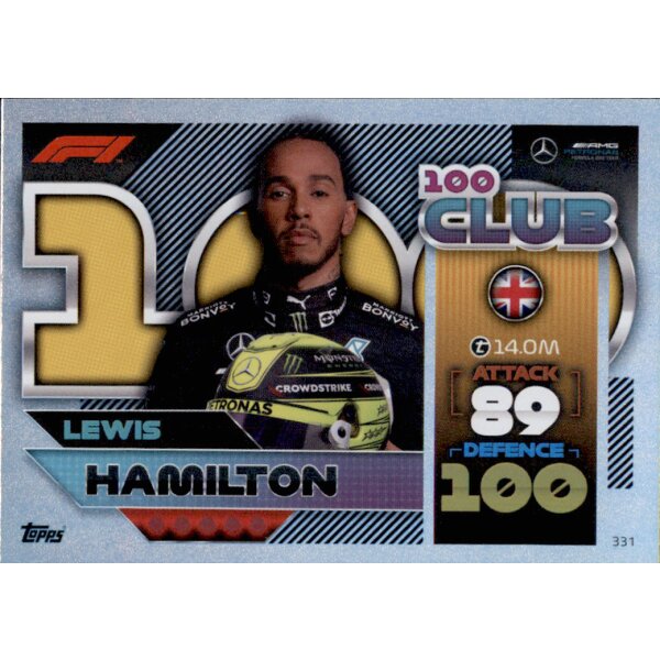 331 - Turbo Attax F1 2022 - Club 100 - Lewis Hamilton