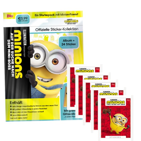 Minions - Auf der Suche nach dem Mini-Boss - Sammelsticker - 1 Starter + 5 Tüten