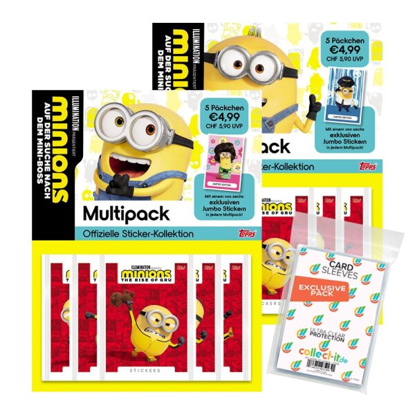 collect-it.de MY HOME OF CARDS + TOYS exklusive Aufbewahrungshüllen im Bundle mit Minions - Auf der Suche nach dem Mini-Boss - Sammelsticker - alle 2 verschiedenen Multipacks