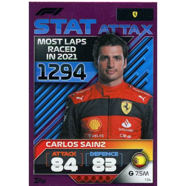 134 - Turbo Attax F1 2022 - CRYSTAL PINK - Stat Attax - Carlos Sainz