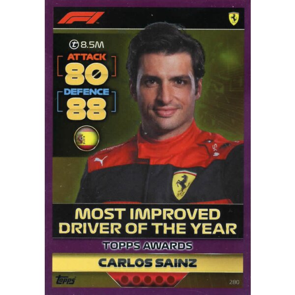 280 - Turbo Attax F1 2022 - CRYSTAL PINK - Topps Auszeichnungen - Carlos Sainz