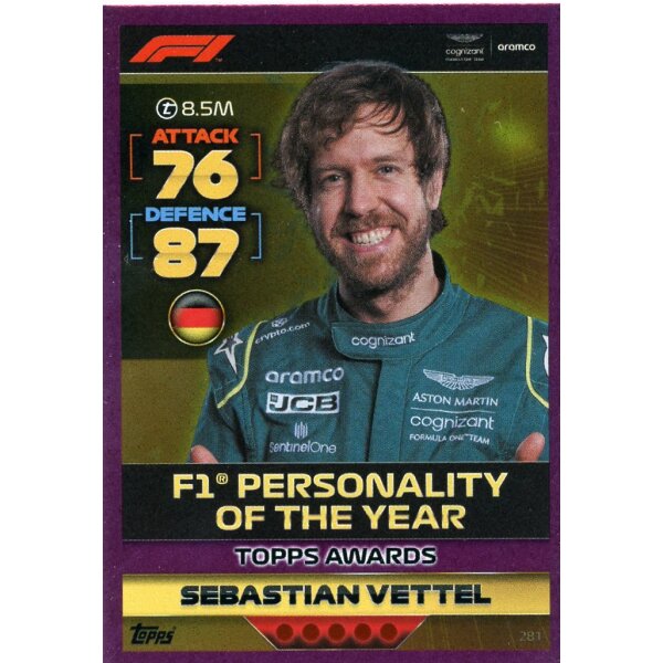 281 - Turbo Attax F1 2022 - CRYSTAL PINK - Topps Auszeichnungen - Sebastian Vettel