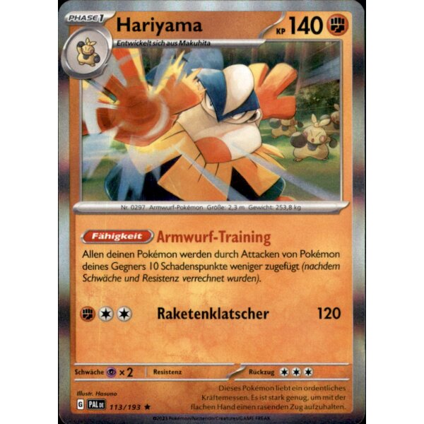 113/193 - Hariyama - Holo Rare - PAL Karmesin & Purpur