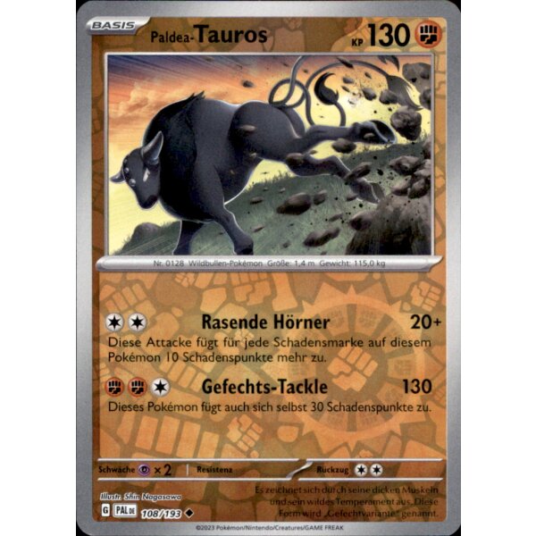 108/193 - Paldea-Tauros - Reverse Holo - PAL Karmesin & Purpur