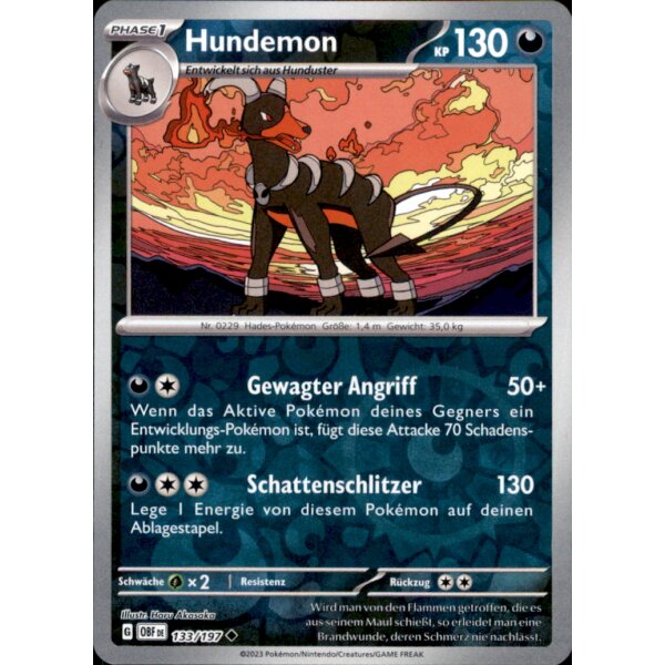 133/197 - Hundemon - Reverse Holo - OBF Karmesin & Purpur