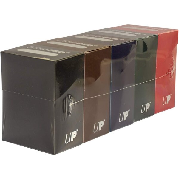 Set of Five New Ultra-Pro Deck Boxes (Dark Colors Incl. Black, Blue, Brown, Green, and Red) For Magic/Pokemon/YuGiOh Cards by UltraPro