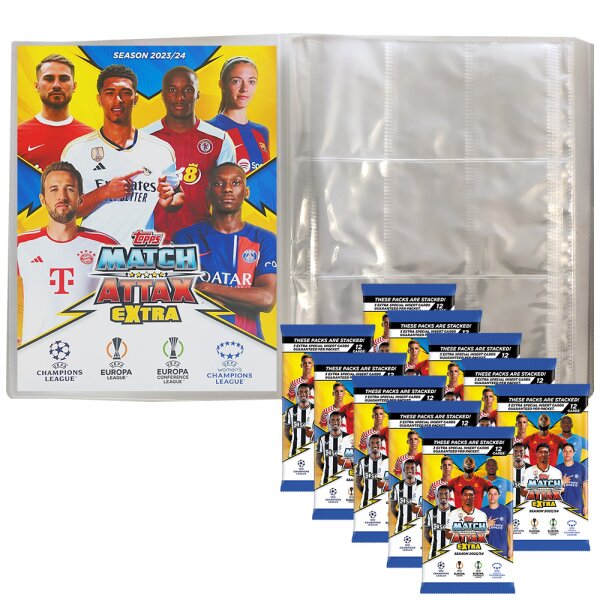 Match Attax Champions League 2023/24 EXTRA - Trading Cards - 1 Leere Sammelmappe + 10 Booster