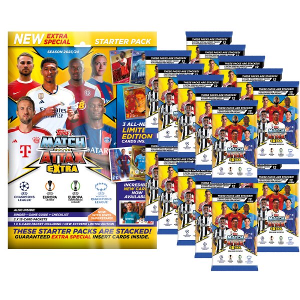 Match Attax Champions League 2023/24 EXTRA - Trading Cards - 1 Starter + 20 Booster