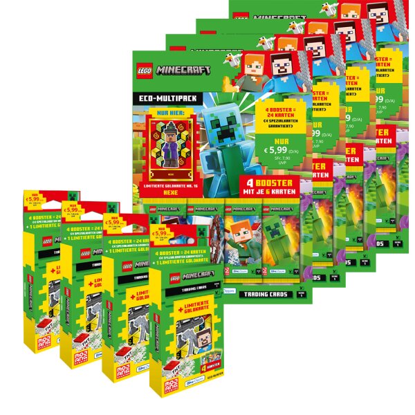 LEGO Minecraft Serie 1 Trading Cards - Alle 4 verschiedenen Blister + alle 4 verschiedenen Multipacks