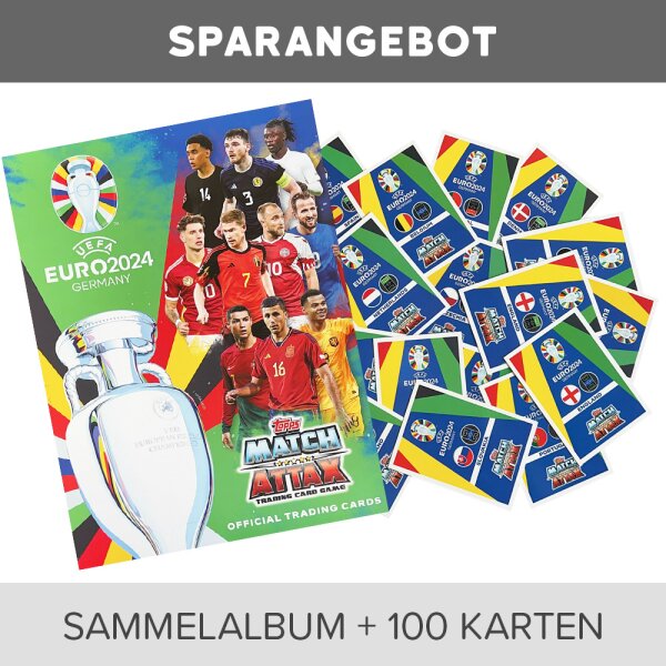 Match Attax UEFA EURO 2024 Germany - 1 Leere Sammelmappe + 100 verschiedene, zufällige Karten