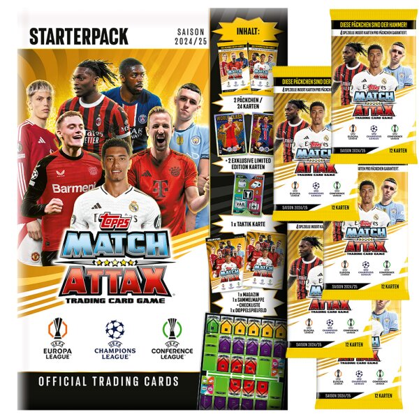 Match Attax Champions League 2024/25 - Trading Cards - 1 Starter + 5 Booster