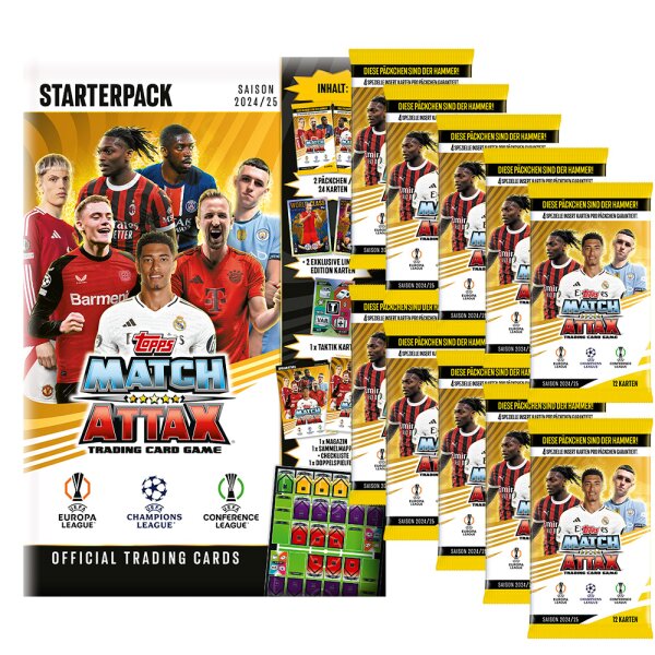 Match Attax Champions League 2024/25 - Trading Cards - 1 Starter + 10 Booster