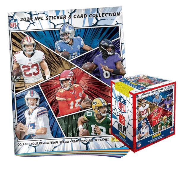 Die NFL Sticker- & Trading Card Collection 2024 - Sammelsticker - 1 Display (50 Tüten) + Sammelalbum