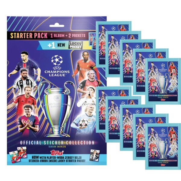 Topps - Champions League 2024/2025 - Sammelsticker - 1 Starterpack + 10 Tüten