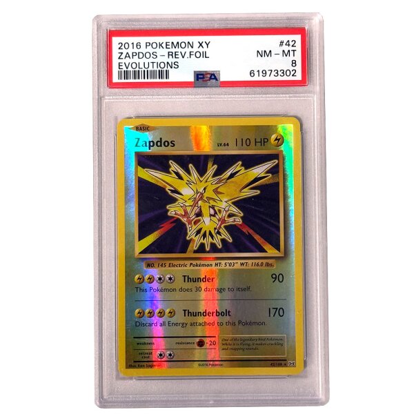 42/108 Zapdos - Reverse Holo - Evolution - Englisch PSA8