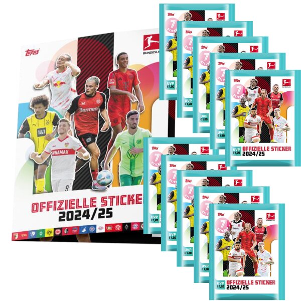 Topps Bundesliga Sammelsticker 2024/2025 - 1 Album + 10 Tüten