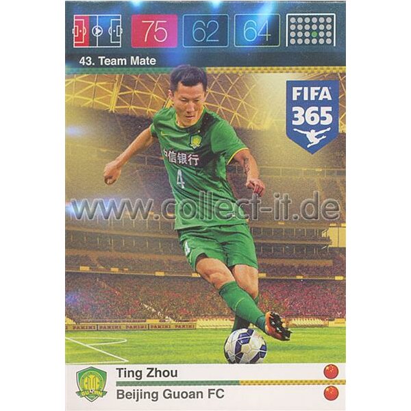 Fifa 365 Cards 2016 043 Ting Zhou - Base Karte