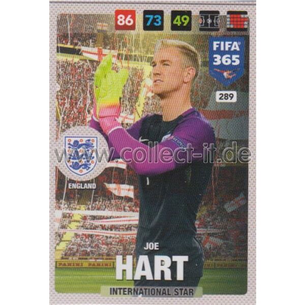 Fifa 365 Cards 2017 - 289 - Joe Hart - International Stars - England