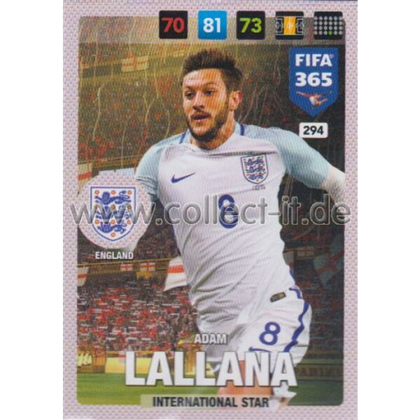 Fifa 365 Cards 2017 - 294 - Adam Lallana - International Stars - England