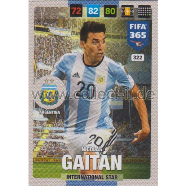 Fifa 365 Cards 2017 - 322 - Nicolas Gaitan - International Stars - Argentina