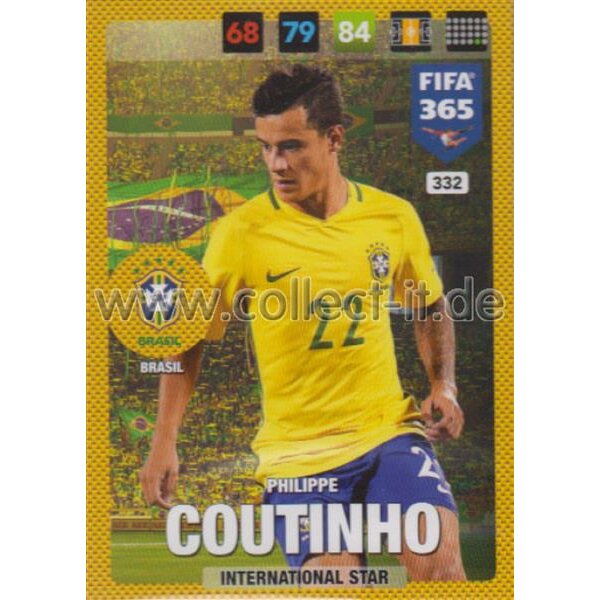 Fifa 365 Cards 2017 - 332 - Philippe Coutinho - International Stars - Brasil