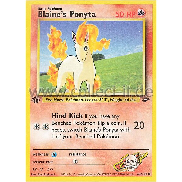 64/132 - Blaine‘s Ponyta - Common - Englisch 1st Edition