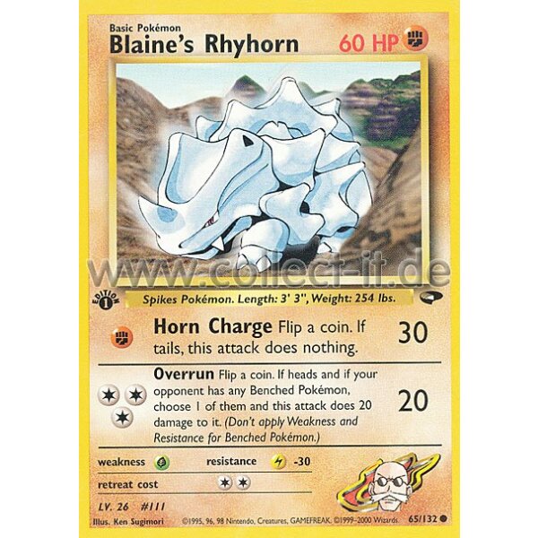 65/132 - Blaine‘s Rhyhorn - Common - Englisch 1st Edition