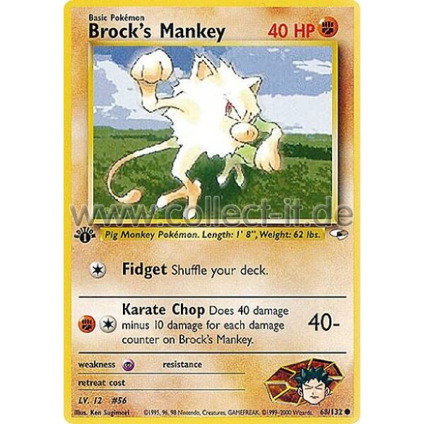 68/132 - Brock‘s Mankey - Common - Englisch 1st Edition