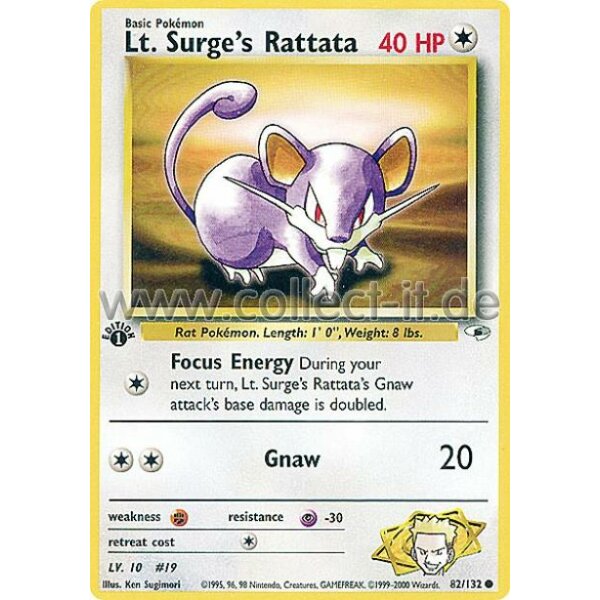 82/132 - Lt. Surge‘s Rattata - Common - Englisch 1st Edition