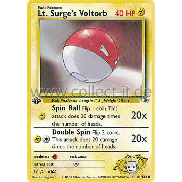 84/132 - Lt. Surges Voltorb - Common - Englisch 1st Edition