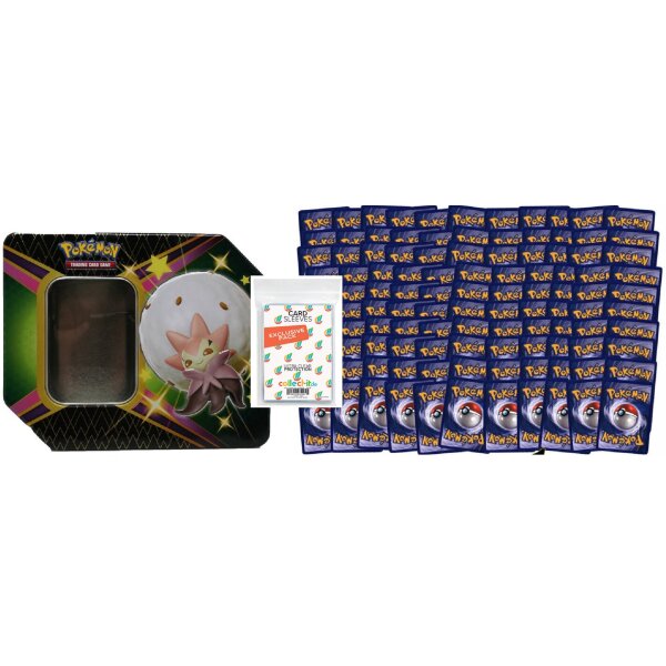 1 LEERE Pokemon Tin-Box + 100 gemischte Pokemonkarten + 100 original collect-it Sleeves/Hüllen